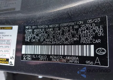 2024 Lexus Ux 250H z USA, uszkodzony, nr VIN JTHX6JBH5R2168271